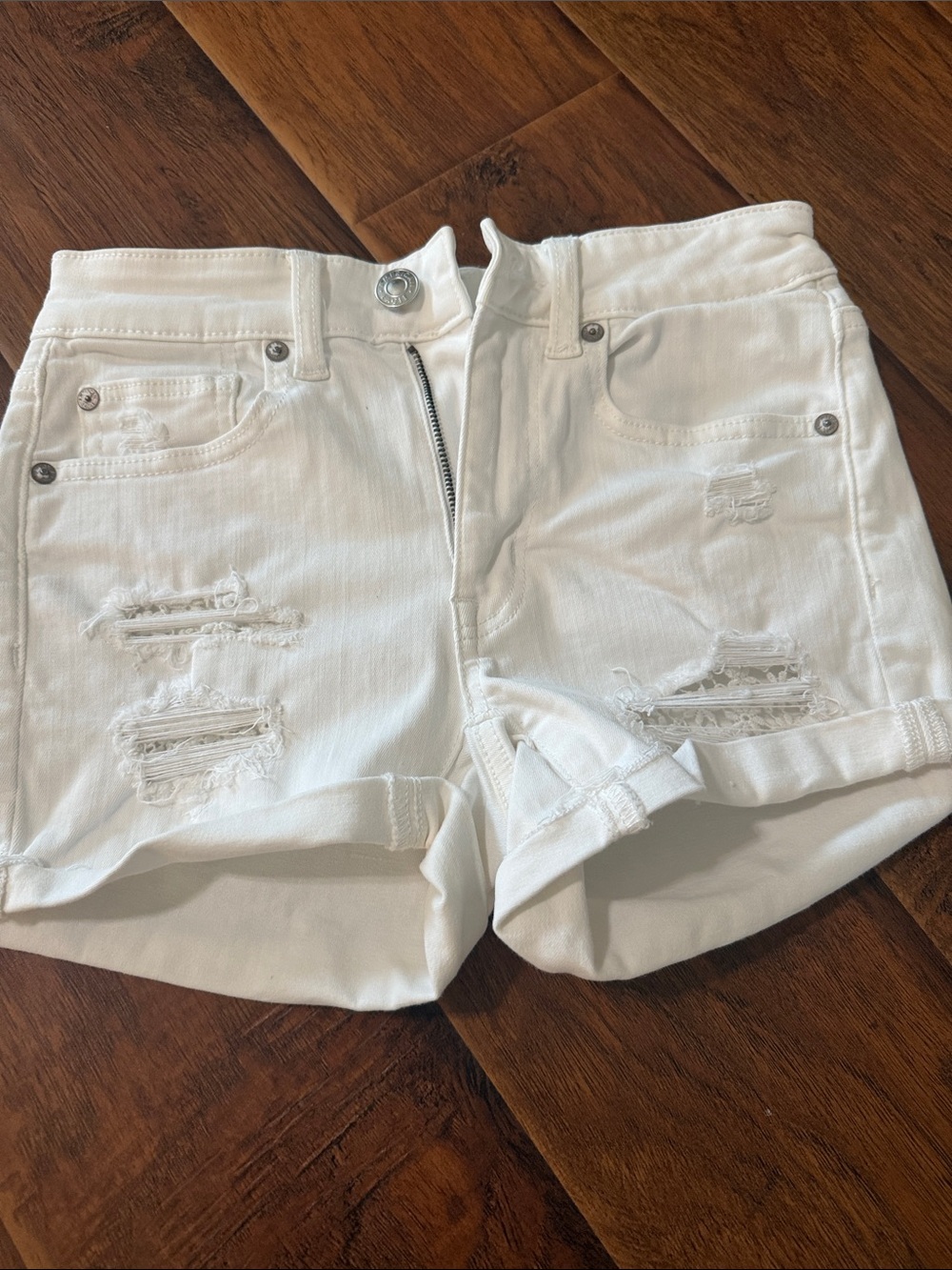 American Eagle Outfitters White Distressed Denim Roll-Hem Shorts size 2